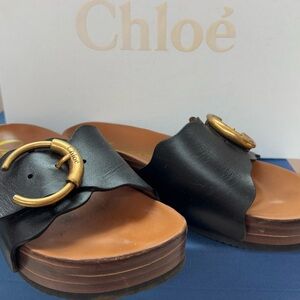 Black and Gold Chloe Lauren Slides